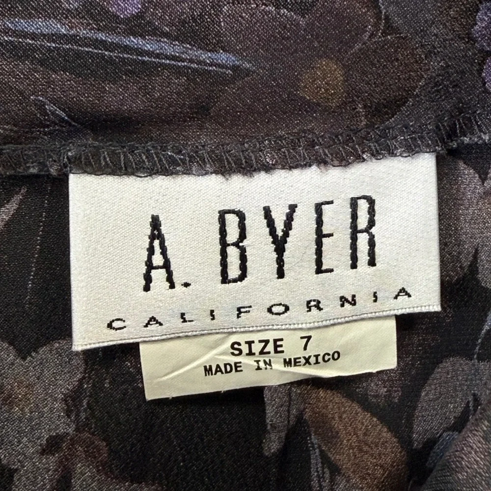 A. Byer California Vintage 90s Black Floral Satin‎ Maxi Skirt Side Slit Size 7